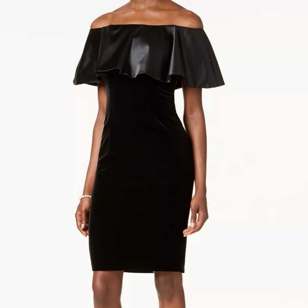 Adrianna Papell Velvet Off Shoulder Cocktail Dress